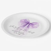 She's Tying The Knot Purple Bow Bridal Shower Pappteller (Schrägansicht)
