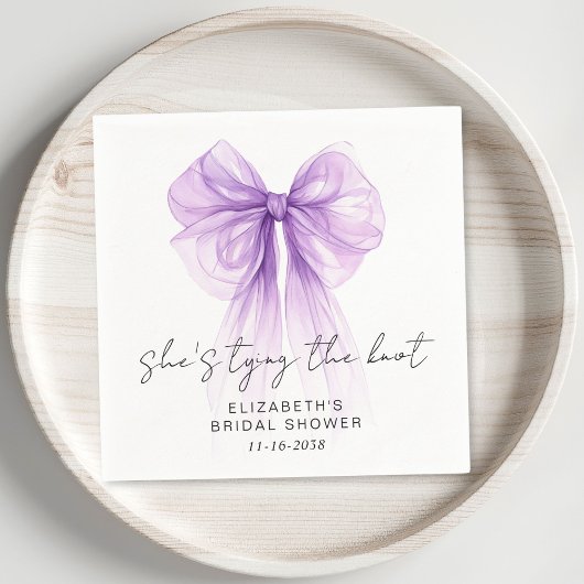 She's Tying The Knot Purple Bow Bridal Shower Serviette