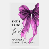 She's Tying The Knot Purple Bow Welcome Sign Acrylschild (Vorderseite)