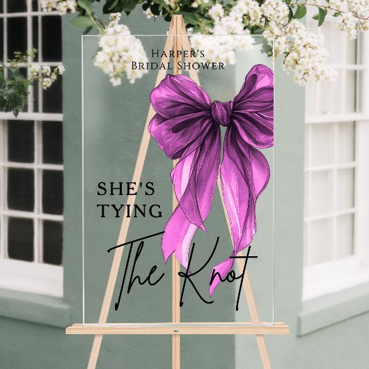 She's Tying The Knot Purple Bow Welcome Sign Acrylschild