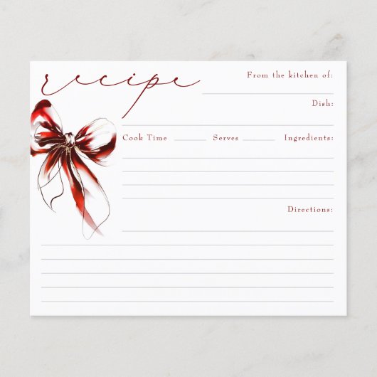 She's Tying the Knot Red Bow Bridal Recipe Card (Vorderseite)