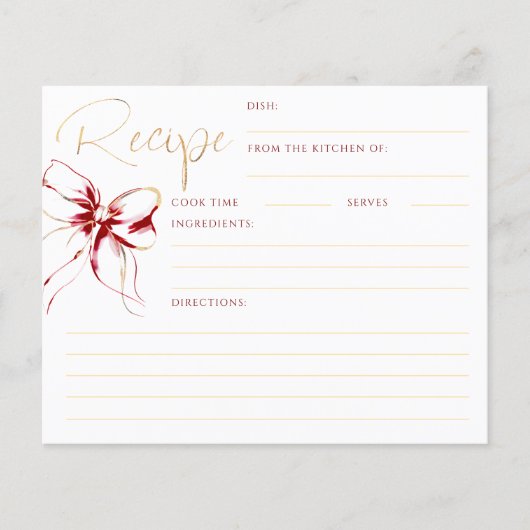 She's Tying the Knot Red Bow Bridal Recipe Card (Vorderseite)