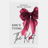 She's Tying The Knot Red Bow Welcome Sign Acrylschild (Vorderseite)