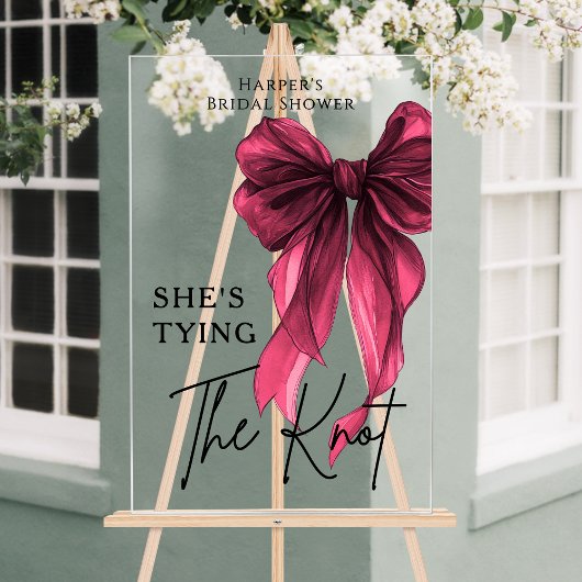 She's Tying The Knot Red Bow Welcome Sign Acrylschild