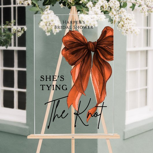 She's Tying The Knot Rust Orange Bow Welcome Sign Acrylschild