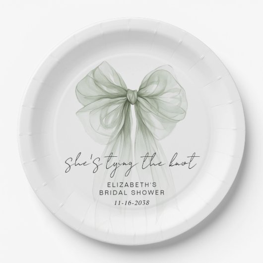 She's Tying The Knot Sage Bow Bridal Shower Pappteller (Vorderseite)