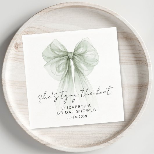 She's Tying The Knot Sage Bow Bridal Shower Serviette