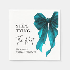 She's Tying The Knot Turquoise Bow Bridal Shower Serviette