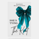 She's Tying The Knot Turquoise Bow Welcome Sign Acrylschild (Vorderseite)