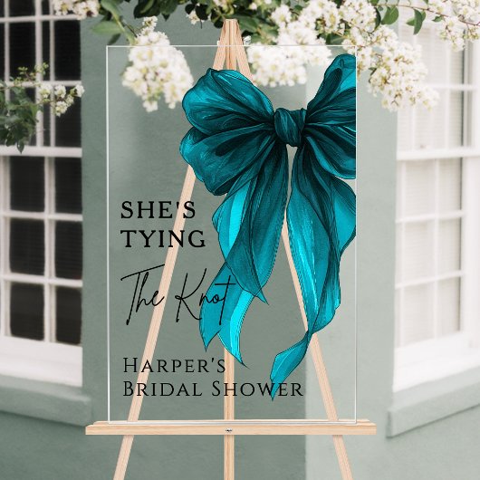 She's Tying The Knot Turquoise Bow Welcome Sign Acrylschild