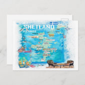 Shetland Islands Illustrierte Reisekarte Postkarte (Vorne/Hinten)