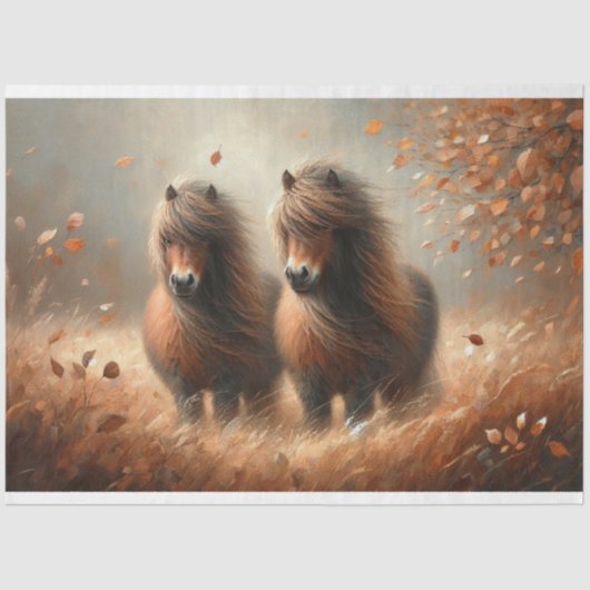 Shetland Pony Autumn time Decoupage Seidenpapier (Vorderseite)