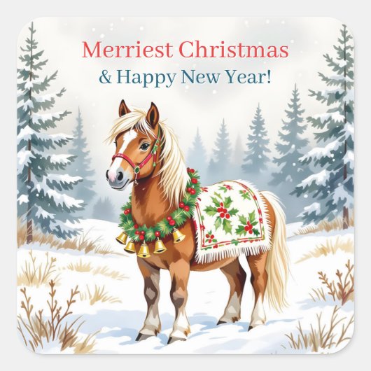 Shetland Pony Christmas Quadratischer Aufkleber (Vorderseite)