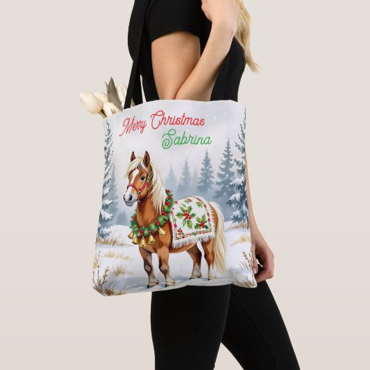 Shetland Pony und Holly Christmas Personalisiert Tasche (Von Nahem)