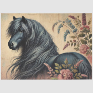 Shetland-Pony, Vintage-Blumen, Decoupage Seidenpapier