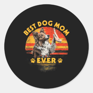 Shetland-Schäferhund-Mama Retro-Sonnenuntergang lu Runder Aufkleber
