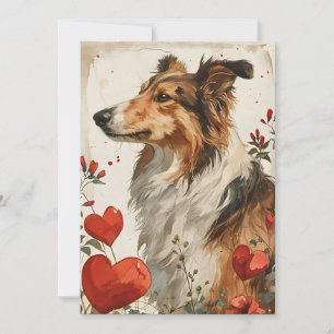 Shetland-Schäferhund Vintage Valentinstag  Feiertagskarte