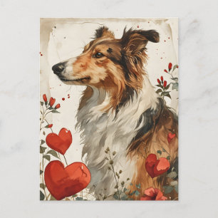 Shetland-Schäferhund Vintage Valentinstag  Postkarte