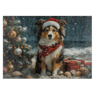 Shetland-Schäferhund Weihnachten Vintage Strand Schneidebrett