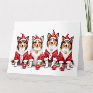 Shetland-Schäferhund-Weihnachtskleid Santa-Hut Karte