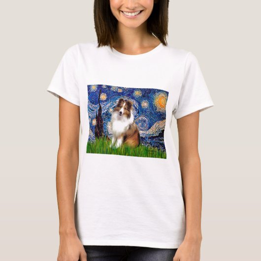 Shetland Sheepdog 4 - Starry Night T-Shirt (Vorderseite)