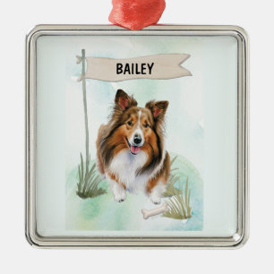 Shetland Sheepdog Aquarell personalisierter Hund Ornament Aus Metall