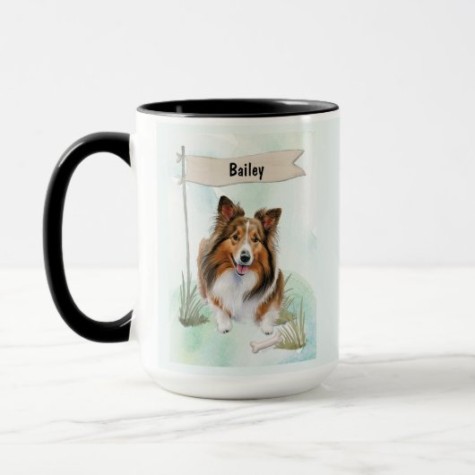Shetland Sheepdog Aquarell personalisierter Hund Tasse (Links)