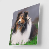Shetland Sheepdog Art Quadratische Wanduhr (Winkel)