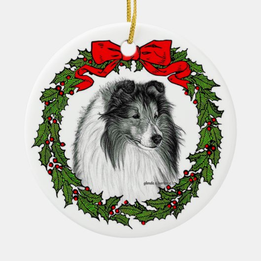 Shetland Sheepdog Art von Glenda S. Harlan Keramik Ornament (Vorne)