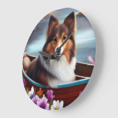 Shetland Sheepdog auf einem Paddel: Ein Landschaft Große Wanduhr (Winkel)