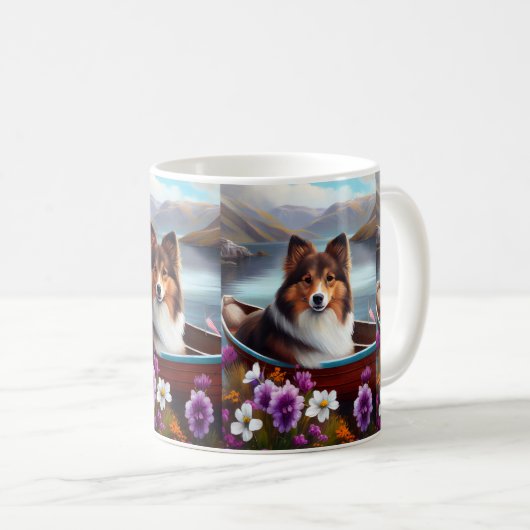Shetland Sheepdog auf einem Paddel: Ein Landschaft Kaffeetasse (VorderseiteRechts)