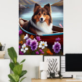 Shetland Sheepdog auf einem Paddel: Ein Landschaft Poster (Heimbüro)