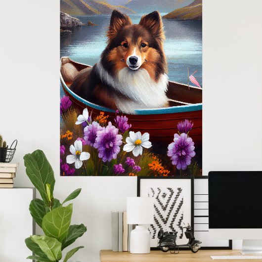 Shetland Sheepdog auf einem Paddel: Ein Landschaft Poster (Heimbüro)