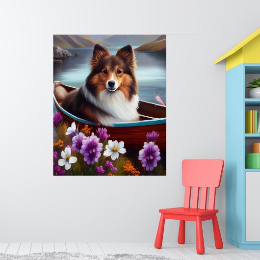 Shetland Sheepdog auf einem Paddel: Ein Landschaft Poster (Kinderzimmer 1)
