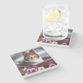 Shetland Sheepdog auf einem Paddel: Ein Landschaft Steinuntersetzer (Seitenansicht)