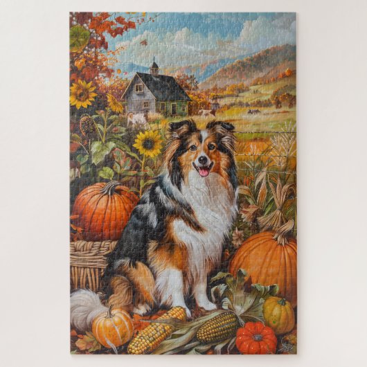 Shetland Sheepdog Autumn Harvest Erntedank Puzzle (Vertikal)
