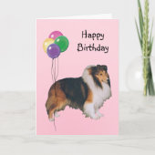 Shetland Sheepdog, Birthday Balloons Karte (Vorderseite)