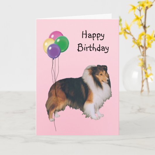 Shetland Sheepdog, Birthday Balloons Karte (Gelbe Blume)