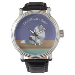 Shetland Sheepdog: Blue Merle Sheltie auf lila Armbanduhr