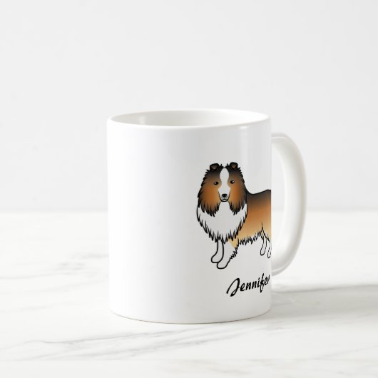 Shetland Sheepdog Cartoon Dog & Name Kaffeetasse (VorderseiteRechts)