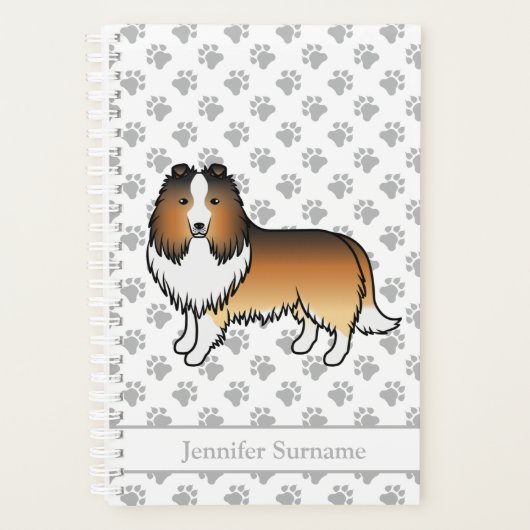 Shetland Sheepdog Cartoon Dog & Name Planer (Vorderseite)