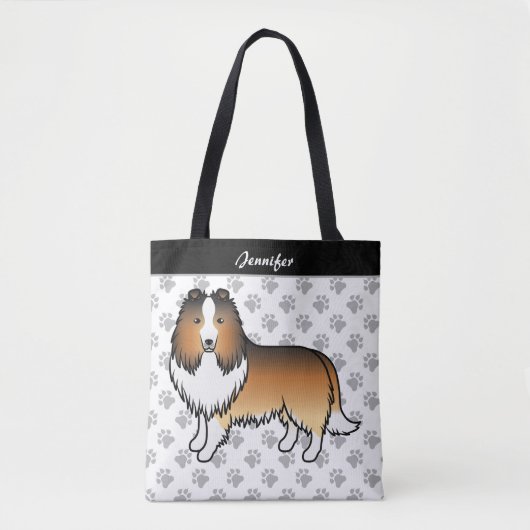 Shetland Sheepdog Cartoon Dog & Name Tasche (Vorderseite)