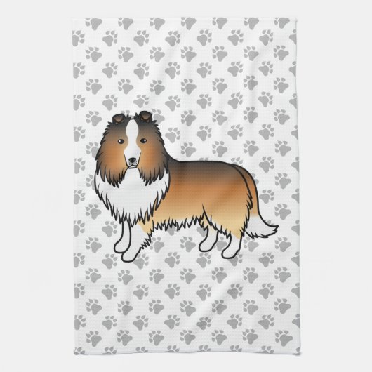 Shetland Sheepdog-Cartoon Dog & Paws Geschirrtuch (Vertikal)