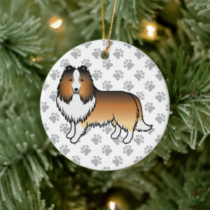 Shetland Sheepdog-Cartoon Dog & Paws Keramik Ornament