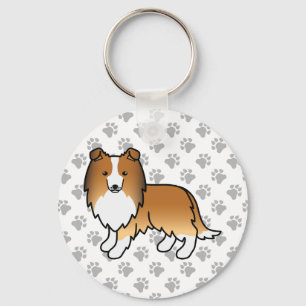 Shetland Sheepdog-Cartoon Dog & Paws Schlüsselanhänger