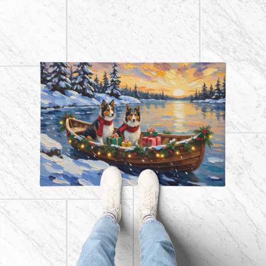 Shetland Sheepdog Christmas Boat Holiday Fußmatte (Indoor)