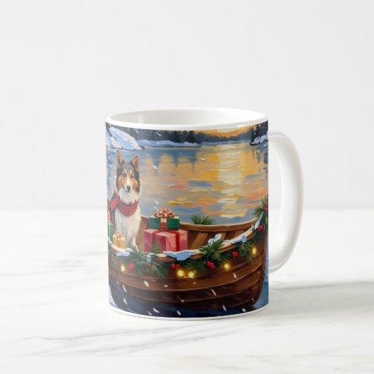 Shetland Sheepdog Christmas Boat Holiday Kaffeetasse (VorderseiteRechts)