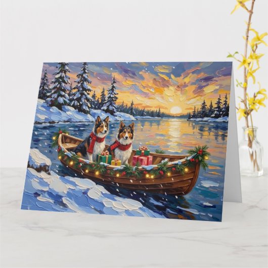 Shetland Sheepdog Christmas Boat Holiday Karte (Gelbe Blume)
