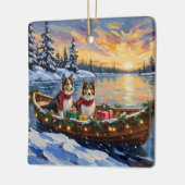 Shetland Sheepdog Christmas Boat Holiday Keramikornament (Links)