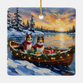 Shetland Sheepdog Christmas Boat Holiday Keramikornament (Rückseite)